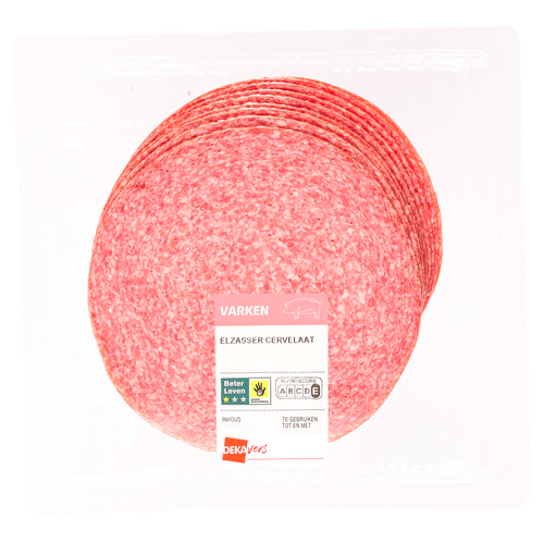 Foto van DekaVers Elzasser cervelaat op witte achtergrond