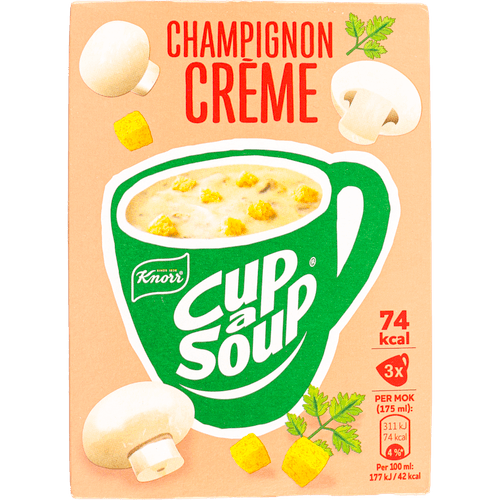 Foto van Knorr Cup-a-soup champignon creme 3 st. op witte achtergrond