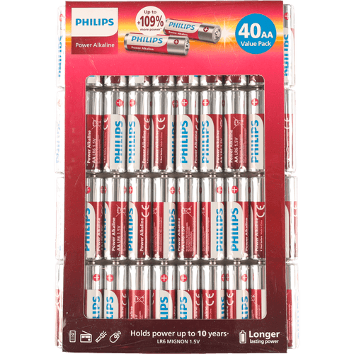 Foto van Philips Power alkaline aa 40 pack op witte achtergrond