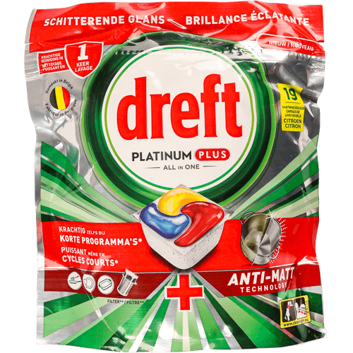 Foto van Dreft Vaatwastabletten platinum plus citroen op witte achtergrond