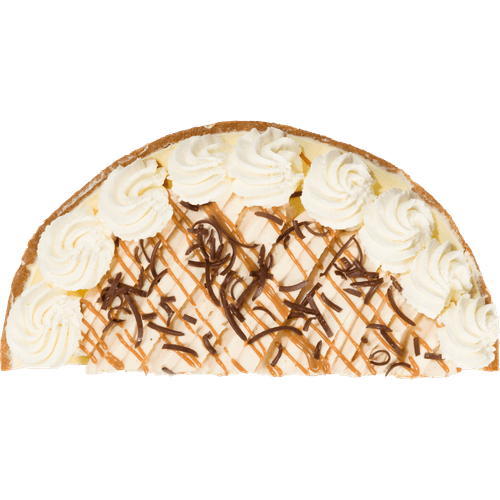 Foto van DekaVers Salted caramel vlaai half op witte achtergrond