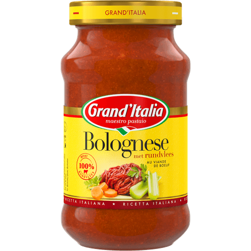 Foto van Grand'Italia Pastasaus bolognese op witte achtergrond