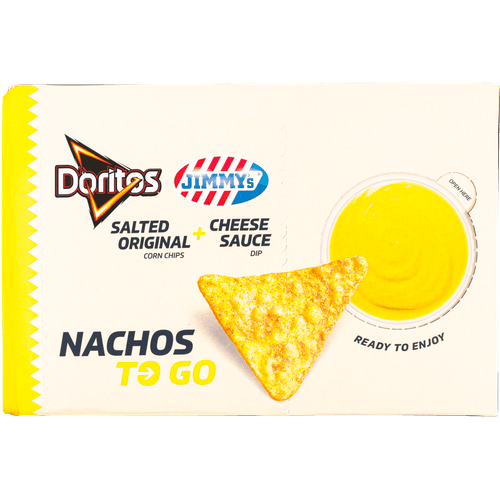 Foto van Jimmy's Doritos salted chips&cheese sauce op witte achtergrond