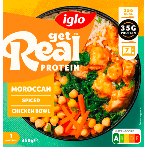 Foto van Iglo Moroccan spiced chicken bowl op witte achtergrond