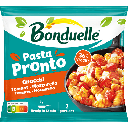 Foto van Bonduelle Pasta pronto gnocchi tomaat mozzarella op witte achtergrond