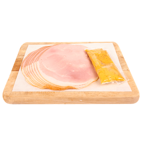 Foto van DekaVers Beenhamschotel met honing/mosterd op witte achtergrond