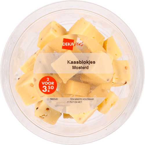 Foto van DekaVers Kaasblokjes mosterd op witte achtergrond