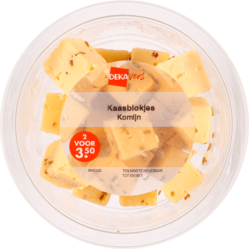 Foto van DekaVers Kaasblokjes komijn op witte achtergrond