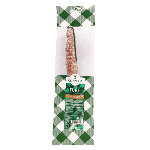 Foto van Cerrillo Fuet extra walnoot op witte achtergrond