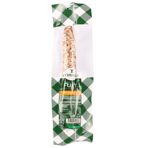 Foto van Cerrillo Fuet knoflook op witte achtergrond