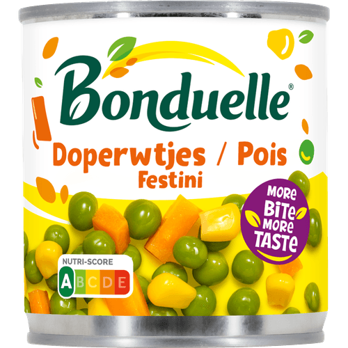 Foto van Bonduelle Doperwtjes festini op witte achtergrond