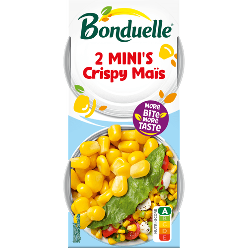 Foto van Bonduelle Crispy maïs minipacks op witte achtergrond