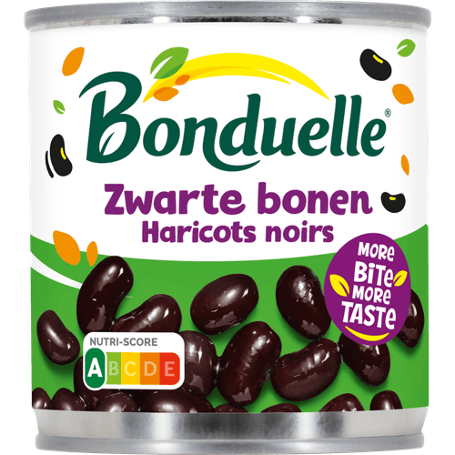 Foto van Bonduelle Zwarte bonen op witte achtergrond