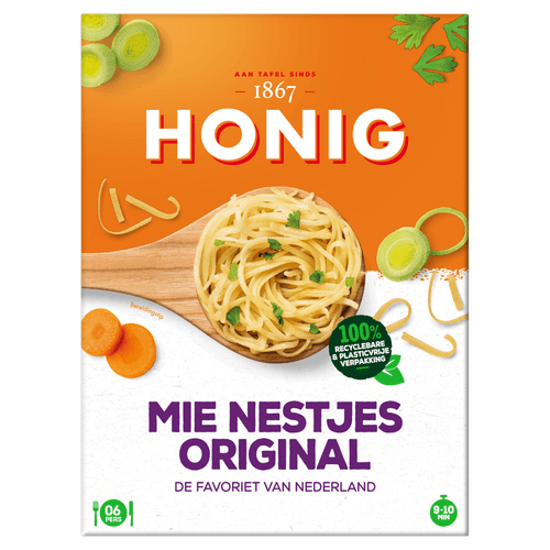 Foto van Honig Mie nestjes op witte achtergrond