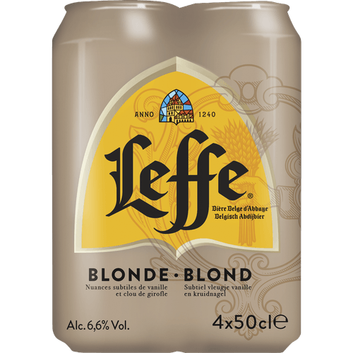 Foto van Leffe Blond 4 x 500ml op witte achtergrond