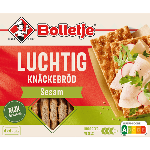 Foto van Bolletje Knackebrod luchtig sesam op witte achtergrond