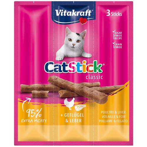 Foto van Vitakraft Kattensnacks stick mini gevogelte lever 3 stuks op witte achtergrond