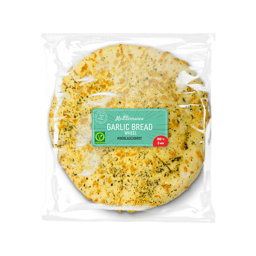 Foto van Boboli Mediterraneo knoflookbrood op witte achtergrond