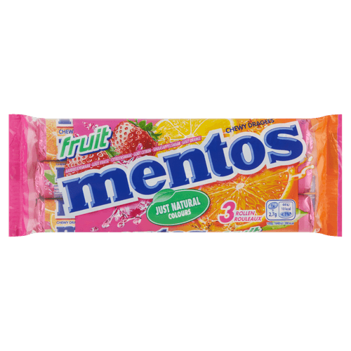 Foto van Mentos Fruit 3 stuks op witte achtergrond