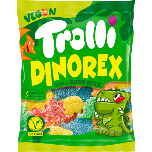 Foto van Trolli Fruitgom dinorex op witte achtergrond