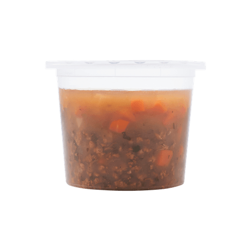 Foto van DekaMarkt Ossenstaart soep op witte achtergrond