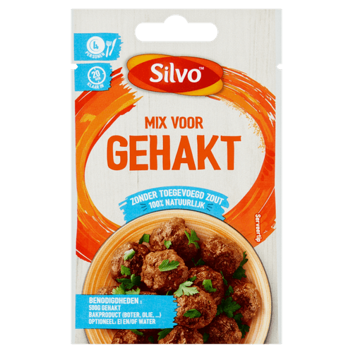Foto van Silvo Kruidenmix gehakt zonder toegevoegd zout op witte achtergrond