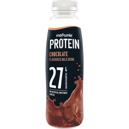 Foto van Melkunie Protein chocolate milk drink op witte achtergrond