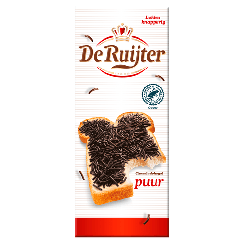 Foto van De Ruijter Chocoladehagel puur op witte achtergrond