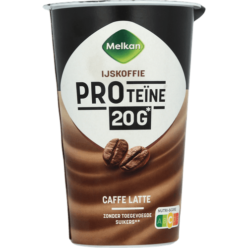 Foto van Melkan Ijskoffie protein op witte achtergrond