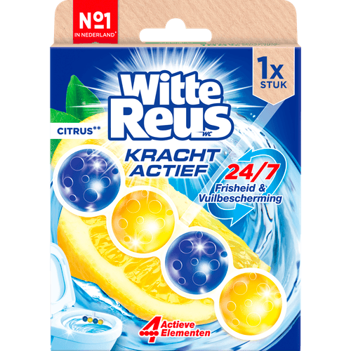 Foto van Witte Reus Toiletblok kracht actief citrus op witte achtergrond
