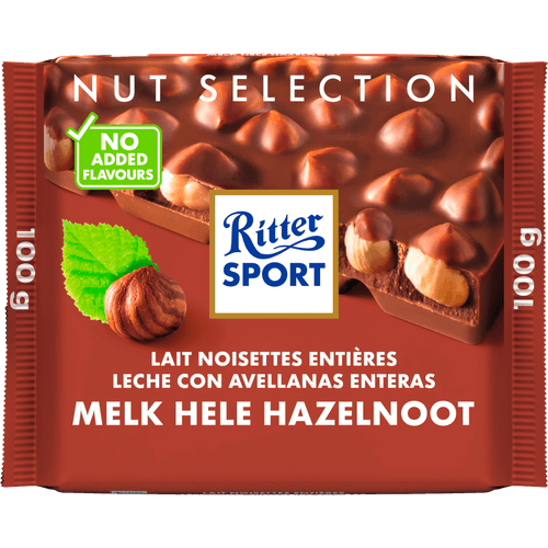 Foto van Ritter Sport Melk hazelnoot op witte achtergrond