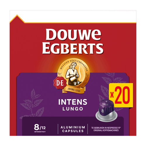 Foto van Douwe Egberts Lungo Intens koffiecups voordeelpak op witte achtergrond