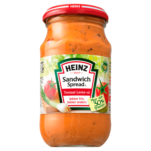 Foto van Heinz Sandwich spread tomaat en lente-ui op witte achtergrond