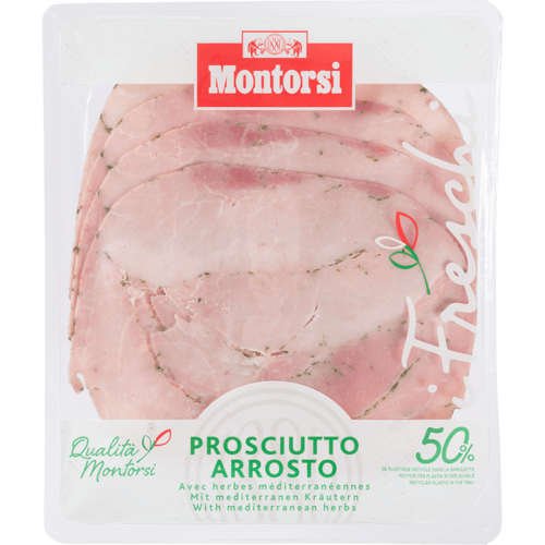 Foto van MONTORSI Prosciutto arrosto alle erbe op witte achtergrond