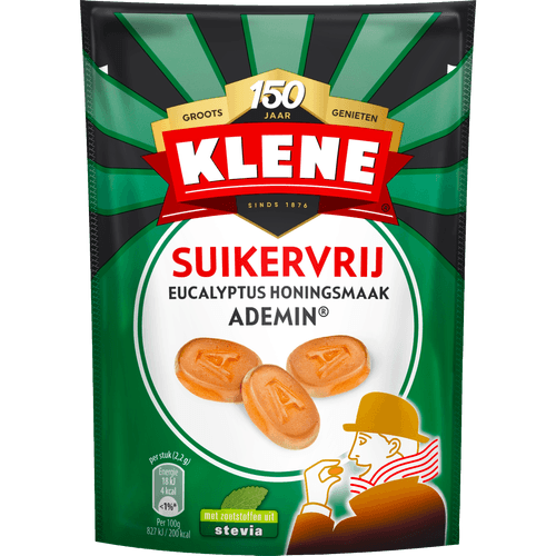 Foto van Klene Ademin Suikervrije Drop Keelpastille Zak op witte achtergrond