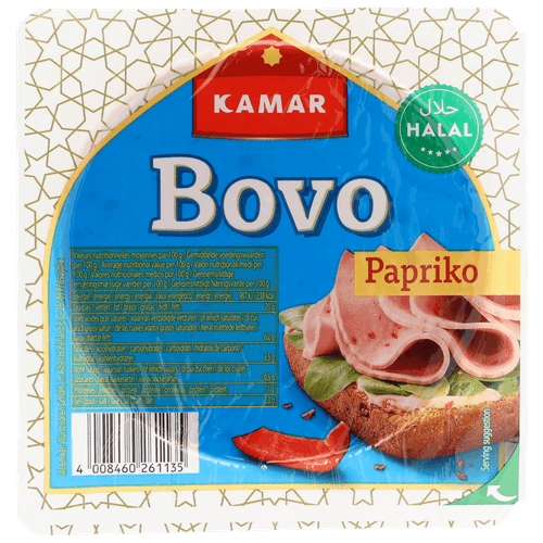 Foto van Kamar Boterhamworst rund paprika op witte achtergrond