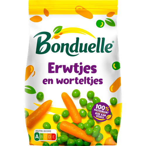 Foto van Bonduelle Erwtjes en worteltjes op witte achtergrond