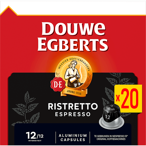 Foto van Douwe Egberts Koffiecups espresso 12 ristretto op witte achtergrond