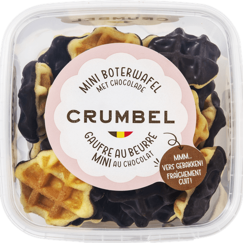 Foto van Crumbel Mini wafel chocolade op witte achtergrond