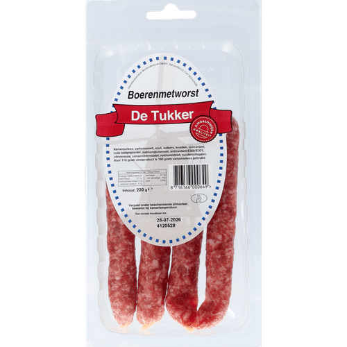 Foto van De Tukker Boerenmetworst op witte achtergrond