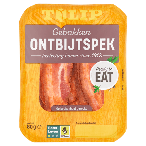 Foto van Tulip Gebakken ontbijtspek op witte achtergrond