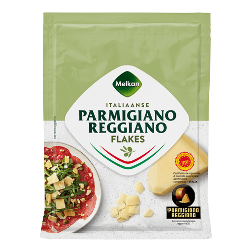 Foto van Melkan Parmigiano reggiano flakes op witte achtergrond