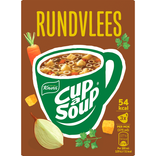 Foto van Knorr Cup-a-soup rundvlees 3 st. op witte achtergrond