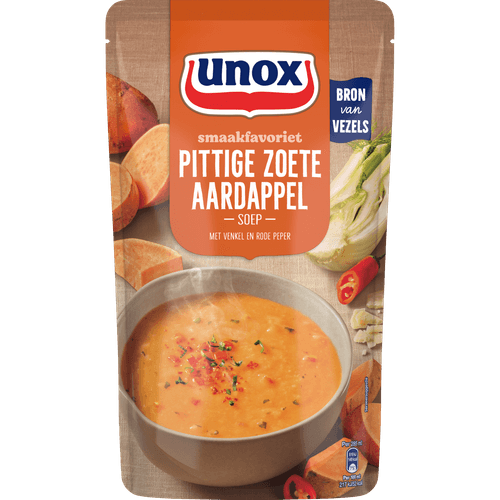 Foto van Unox Smaakfavoriet pittige zoete aardappel op witte achtergrond