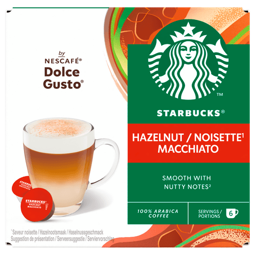 Foto van Starbucks Dolce gusto hazelnut macchiato op witte achtergrond