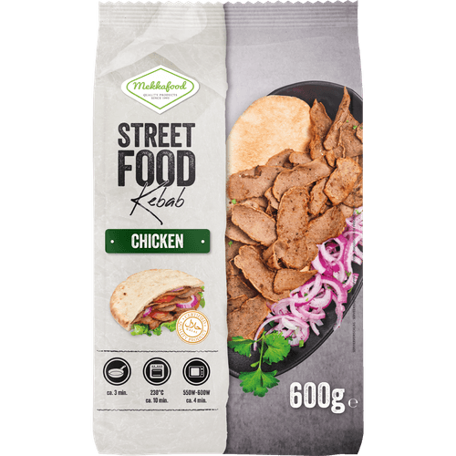 Foto van Mekkafood Kip kebab op witte achtergrond