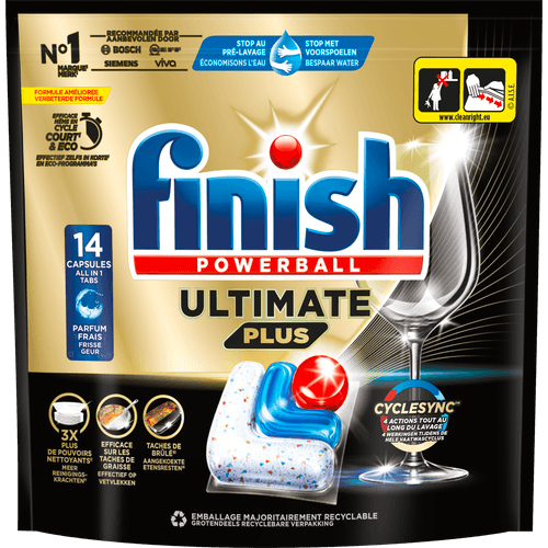 Foto van Finish Vaatwascapsules ultimate plus regular op witte achtergrond