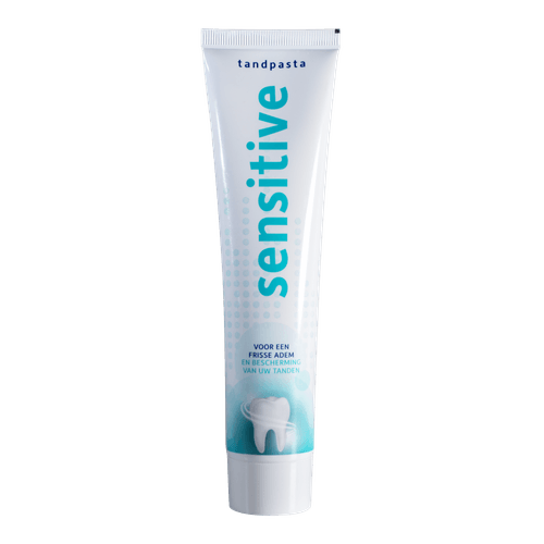 Foto van Tandpasta sensitive op witte achtergrond