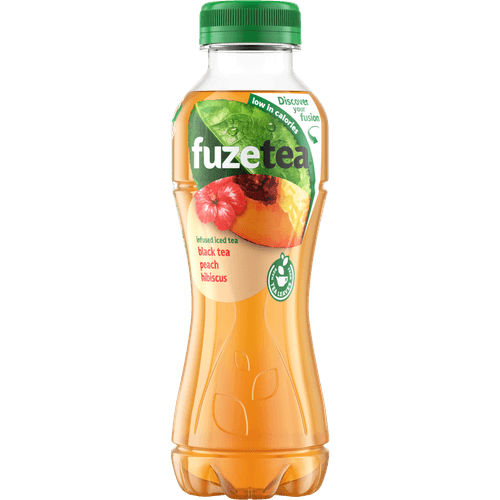 Foto van Fuze tea Perzik hibiscus op witte achtergrond