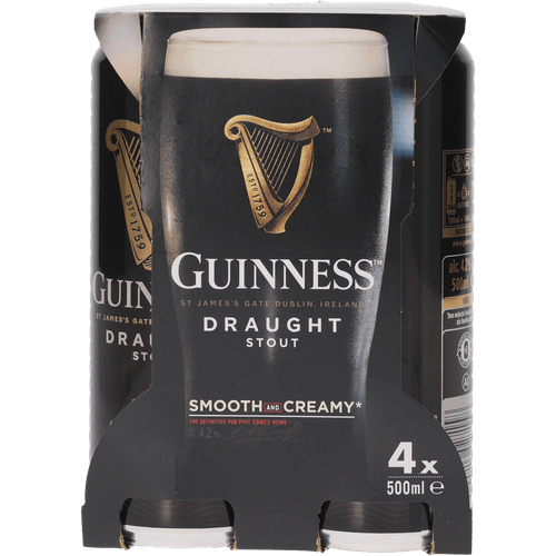 Foto van Guinness Stout draught 4x500ml op witte achtergrond